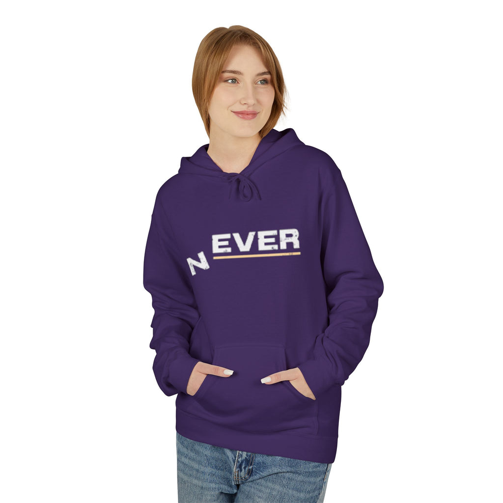 Never Typography Hoodie — Brown Casual Graphic Pullover