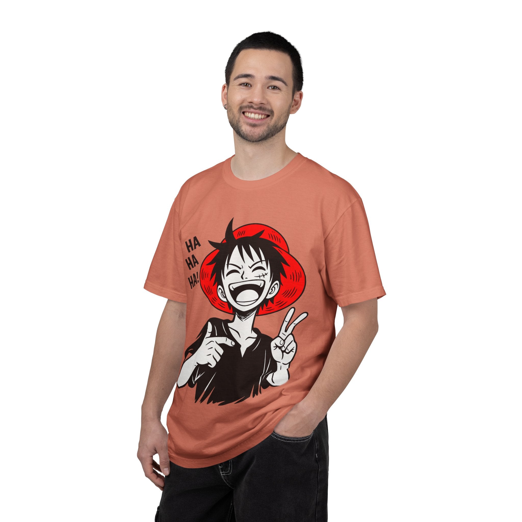 Anime Luffy Laughing Graphic T-shirt - Monkey D. Luffy Peace Sign Tee