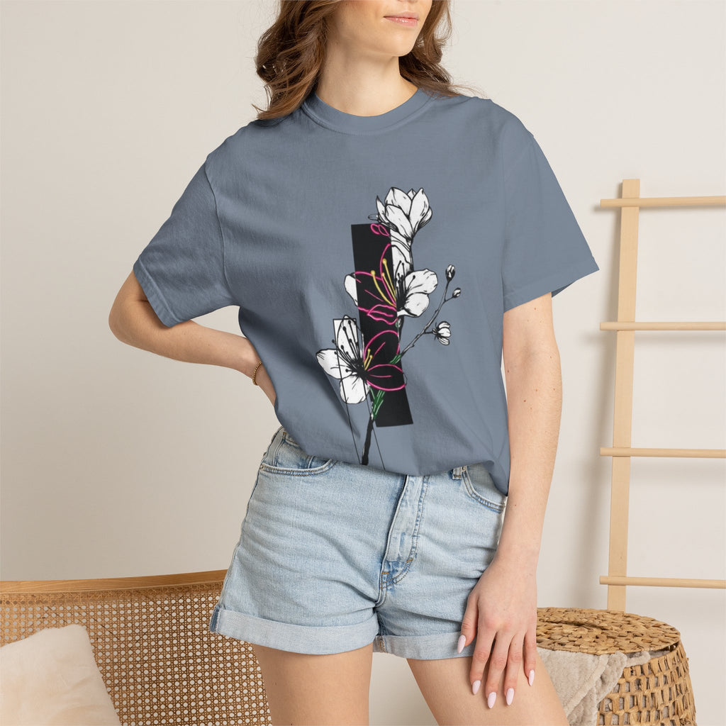 Floral Minimalist T-Shirt — Black Bar Magnolia Graphic