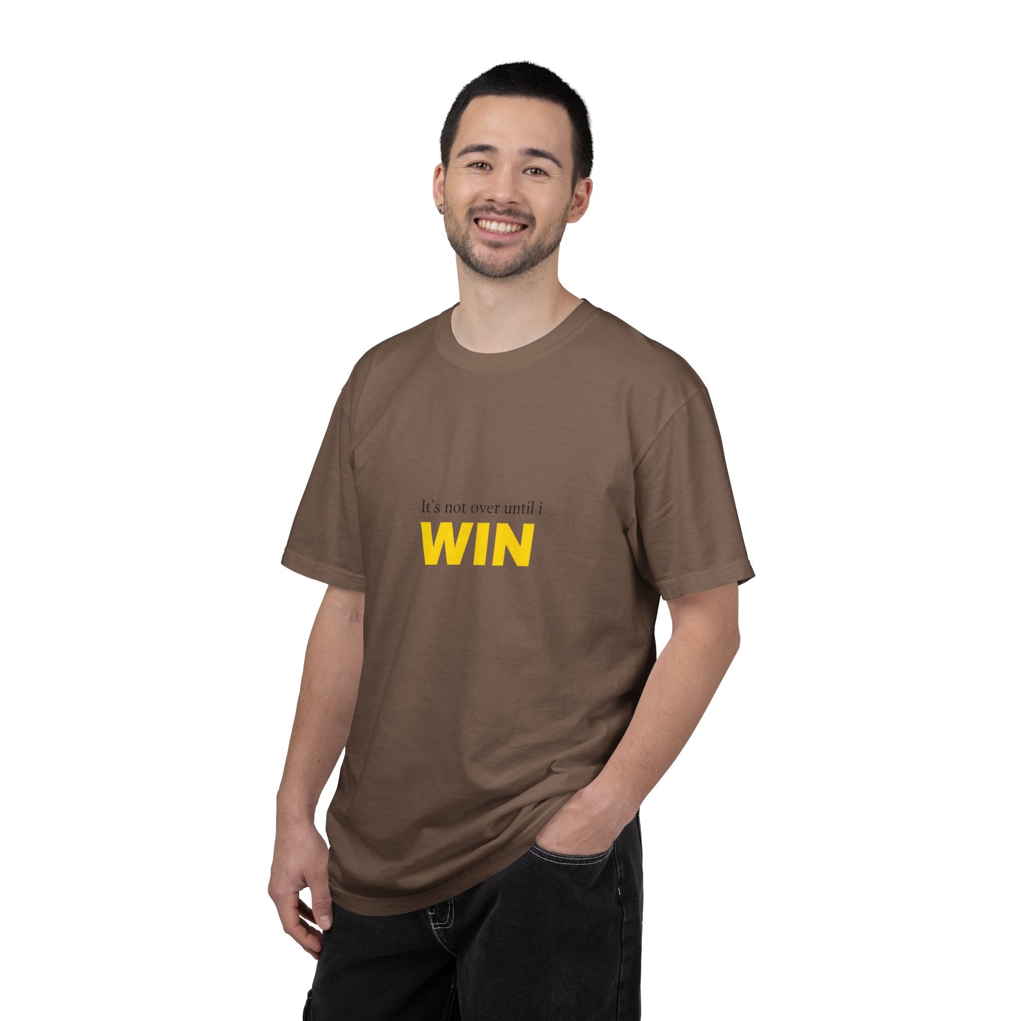Motivational T-Shirt — "It’s Not Over Until I WIN" Bold Yellow Graphic