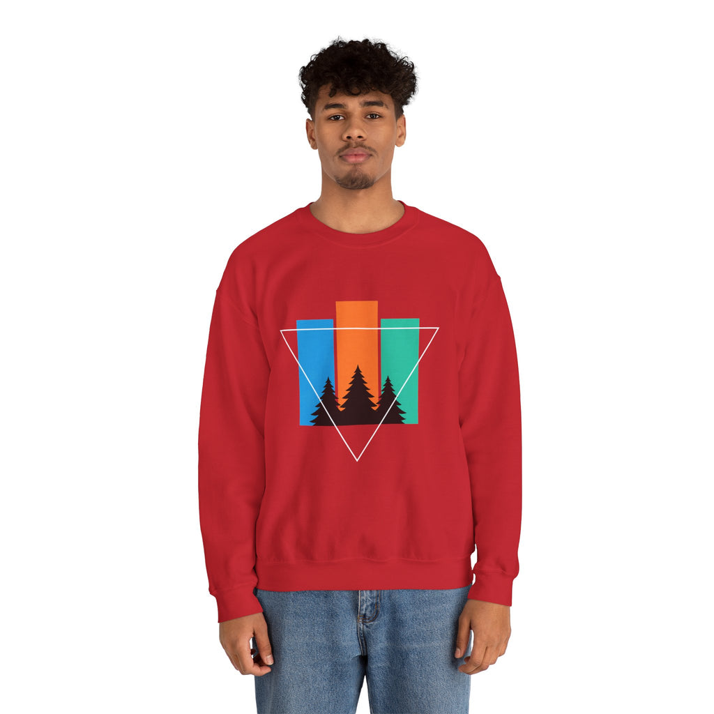 Retro Forest Crewneck Sweatshirt — Colorblock Trees Graphic