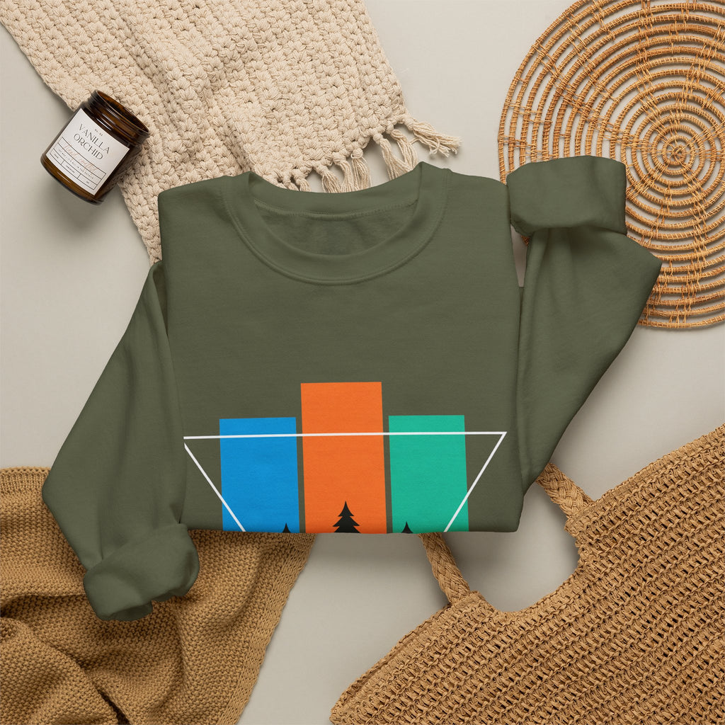 Retro Forest Crewneck Sweatshirt — Colorblock Trees Graphic