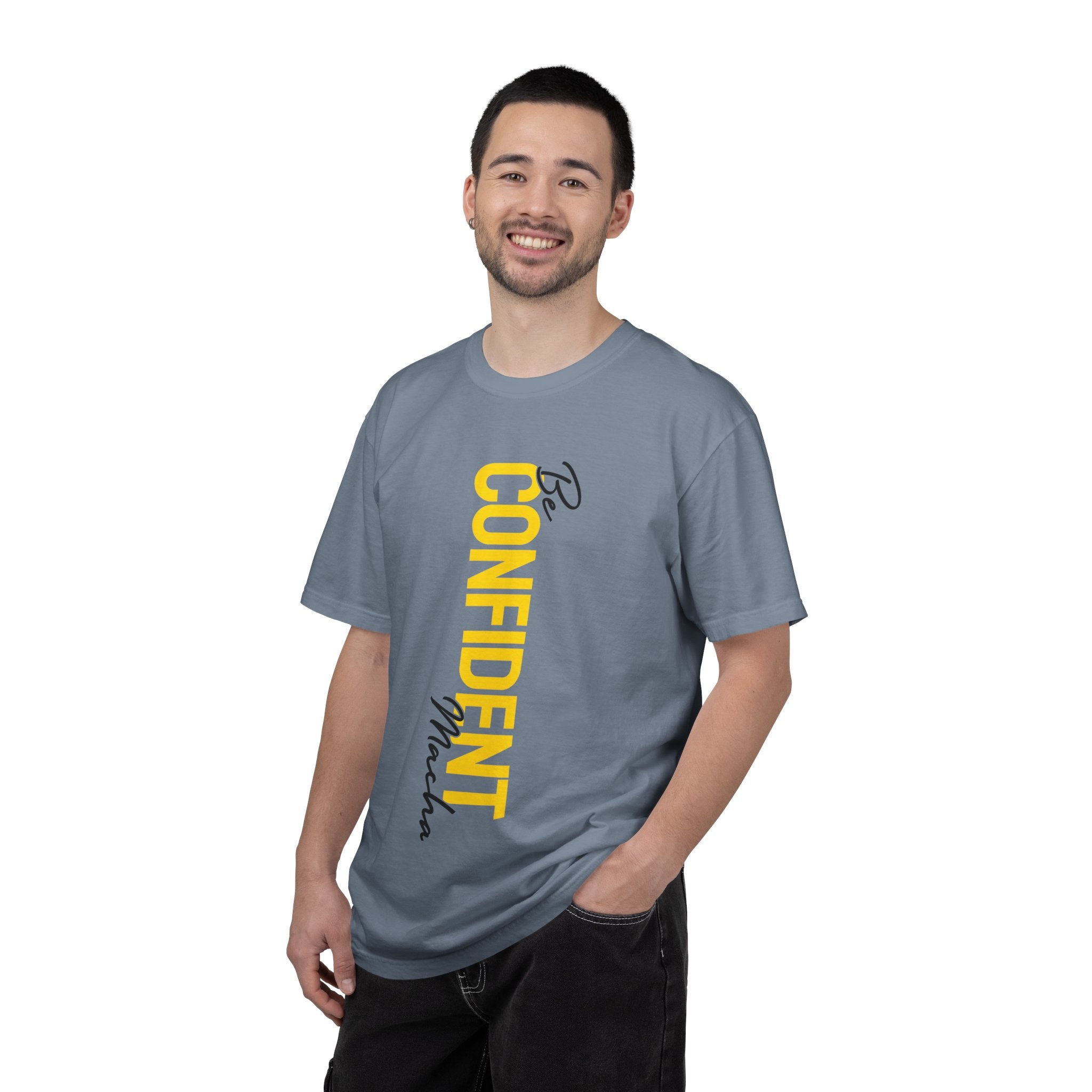 Be Confident Vertical Text T-Shirt — Motivational Graphic Tee