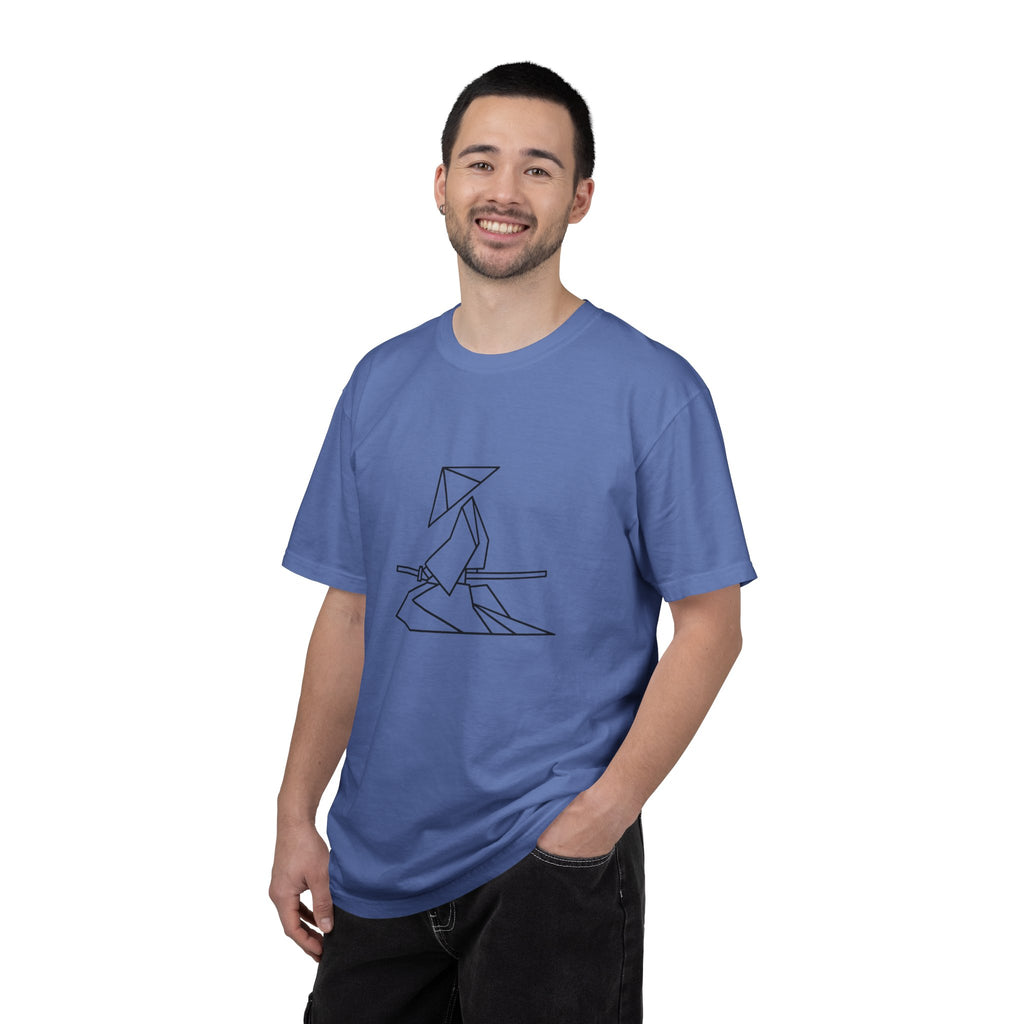 Samurai Line Art T-Shirt — Minimal Origami Swordsman Graphic Tee