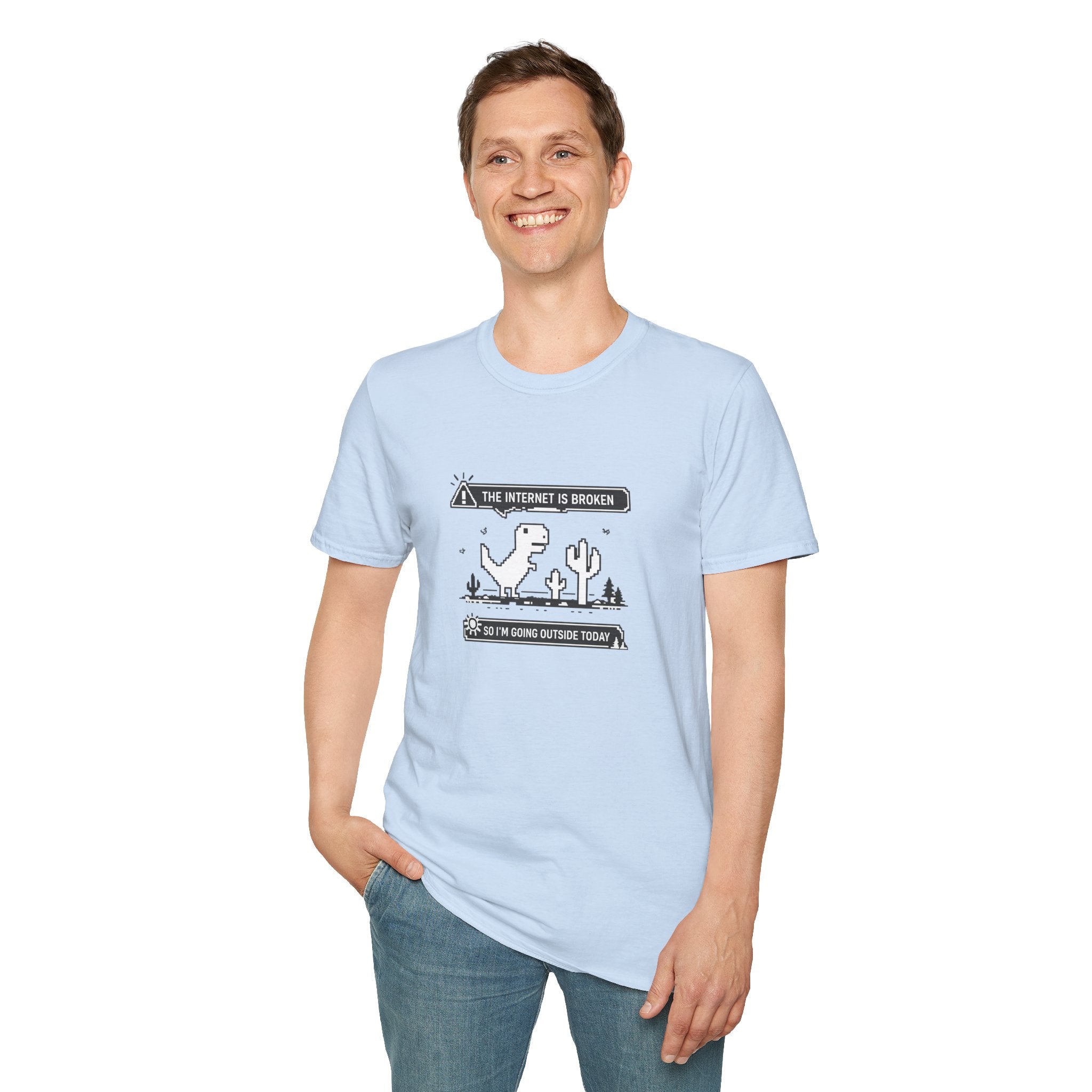 T-Shirt — 'The Internet Is Broken So I'm Going Outside Today' Dino Graphic