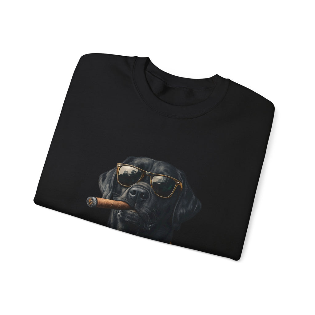 Cool Black Lab Crewneck Sweatshirt — Dog with Cigar & Gold Chain Graphic