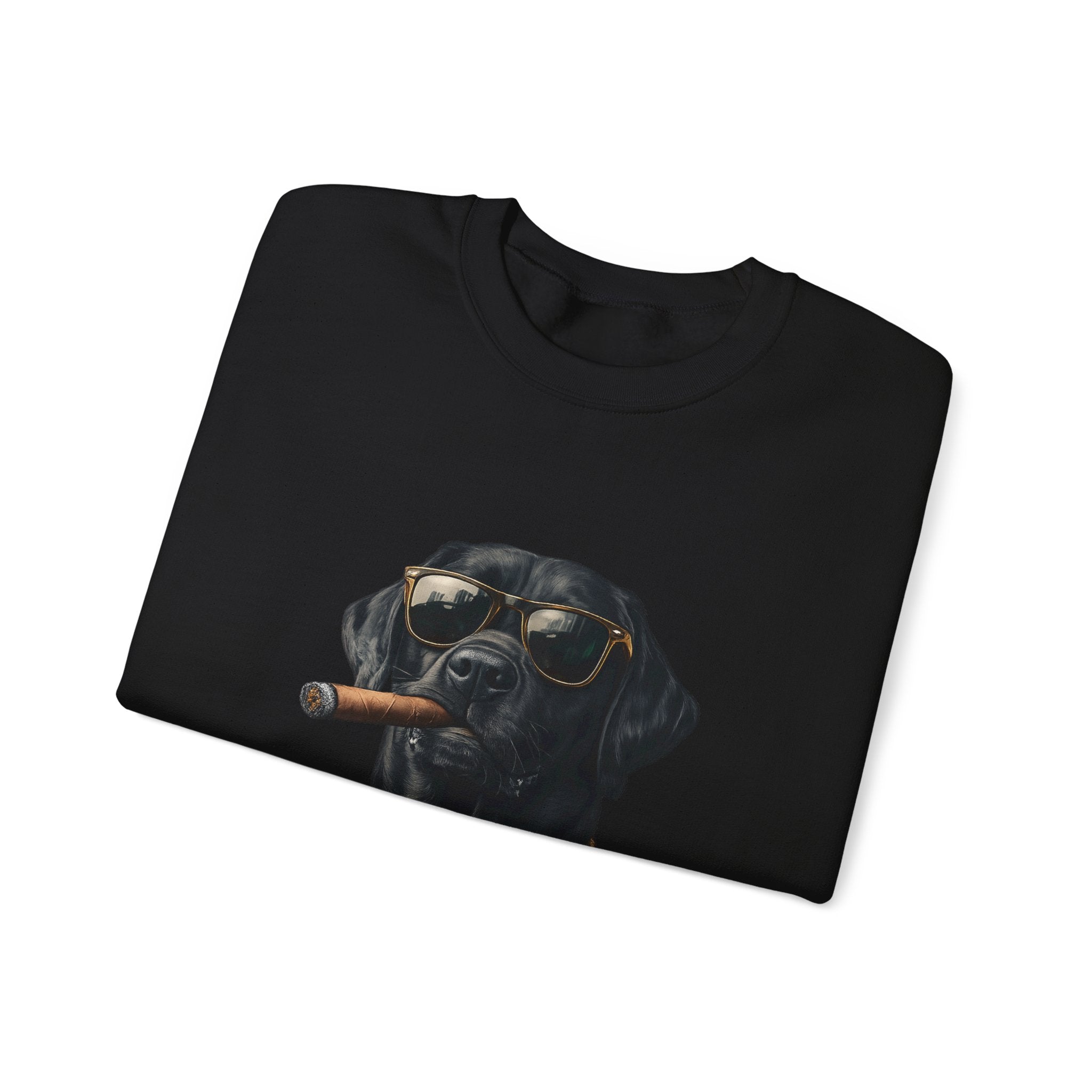 Cool Black Lab Crewneck Sweatshirt — Dog with Cigar & Gold Chain Graphic