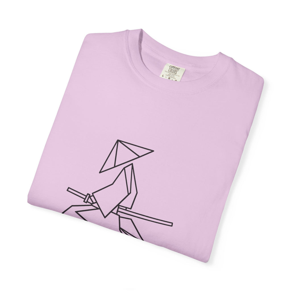 Samurai Line Art T-Shirt — Minimal Origami Swordsman Graphic Tee
