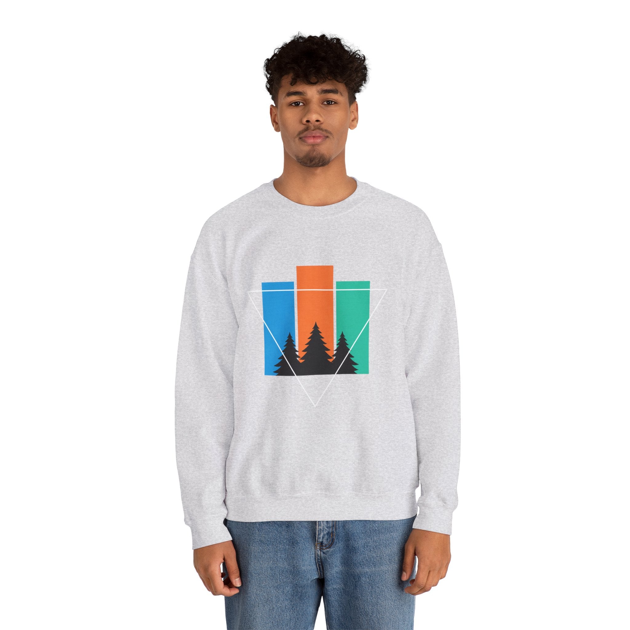 Retro Forest Crewneck Sweatshirt — Colorblock Trees Graphic