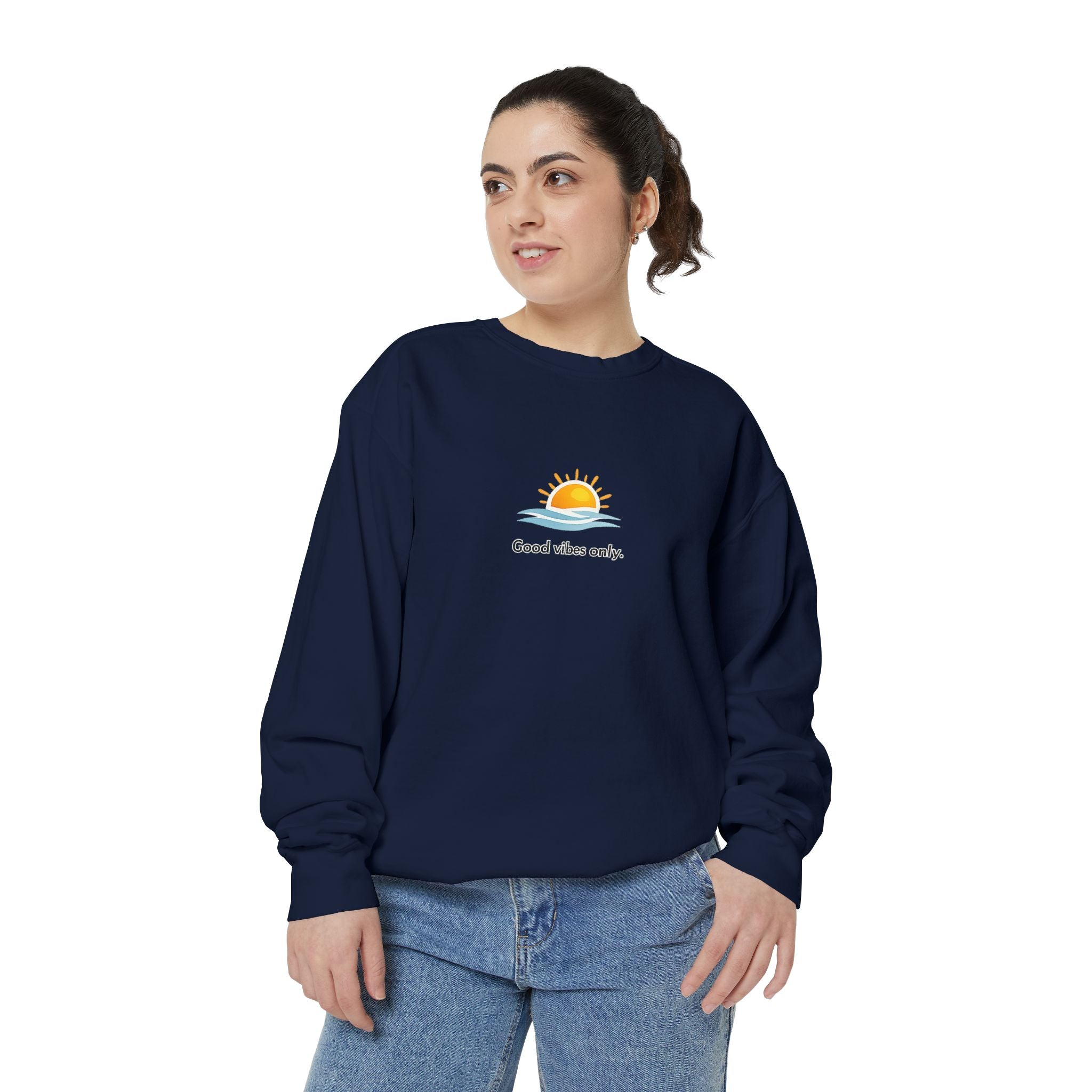 Good Vibes Only Sweatshirt — Sunrise Graphic Cozy Pullover