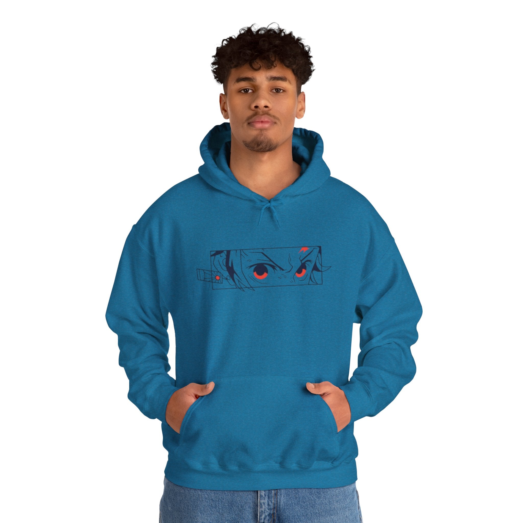 Anime Eyes Hoodie — Minimal Red & Black Manga Gaze Sweatshirt