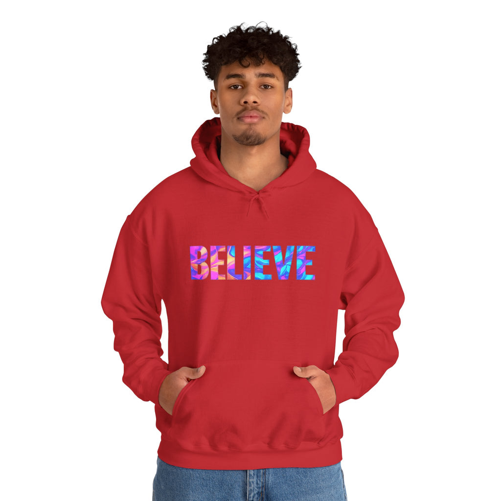 Believe in Yourself Hoodie — Colorful Watercolor Text Inspirational Sweatshirt