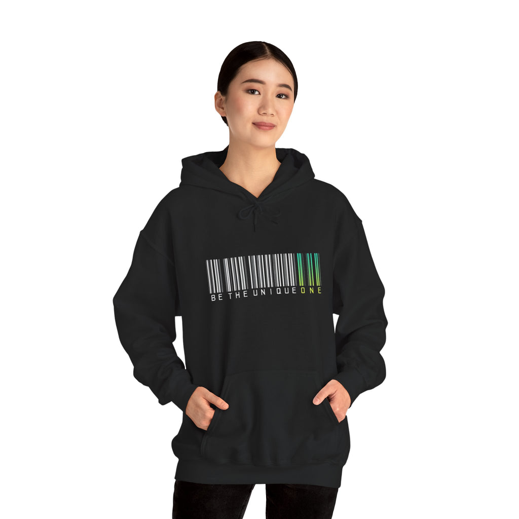 Unique One Barcode Hoodie — "Be the Unique One" Graphic Pullover