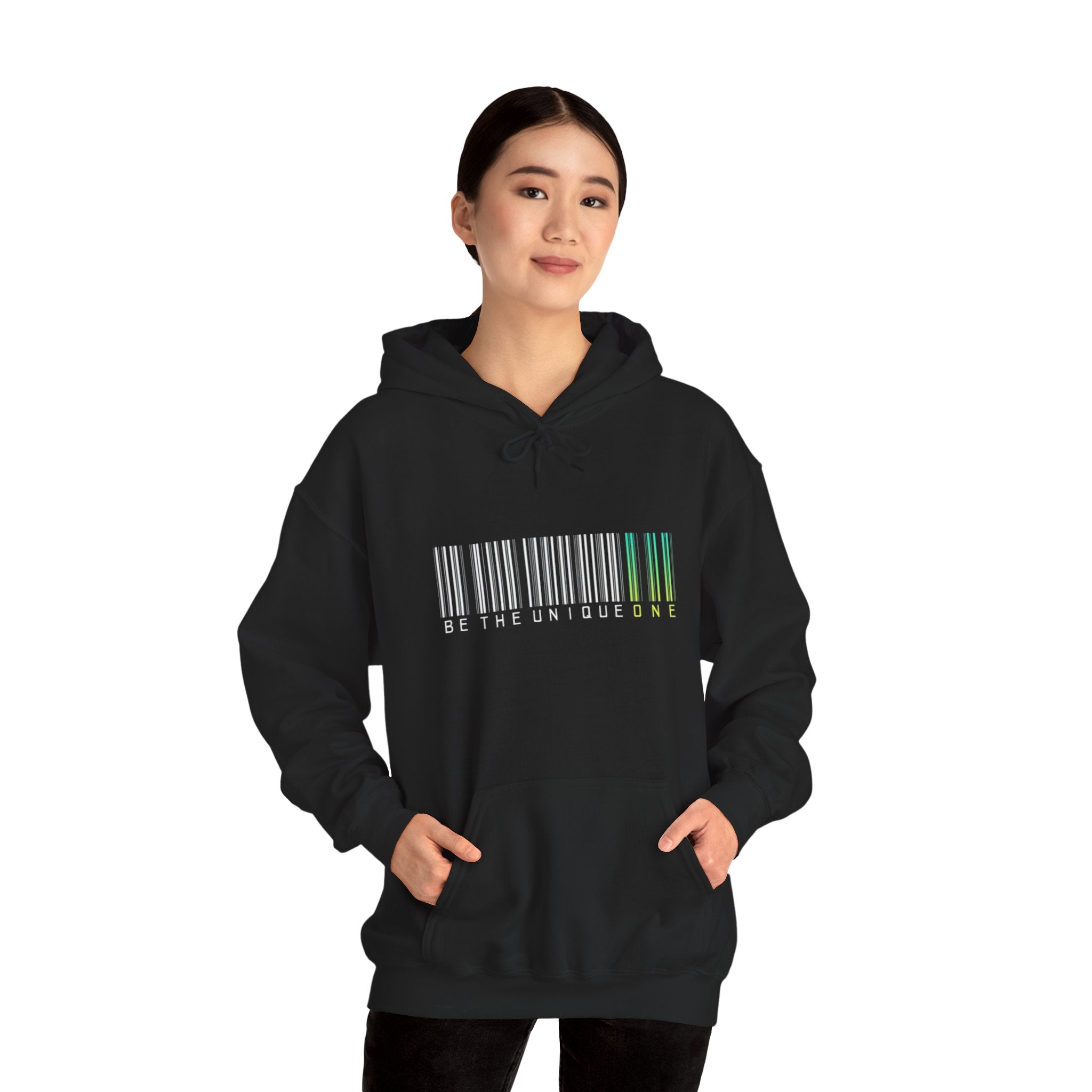 Unique One Barcode Hoodie — "Be the Unique One" Graphic Pullover