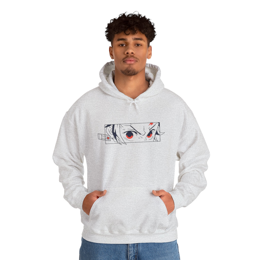 Anime Eyes Hoodie — Minimal Red & Black Manga Gaze Sweatshirt