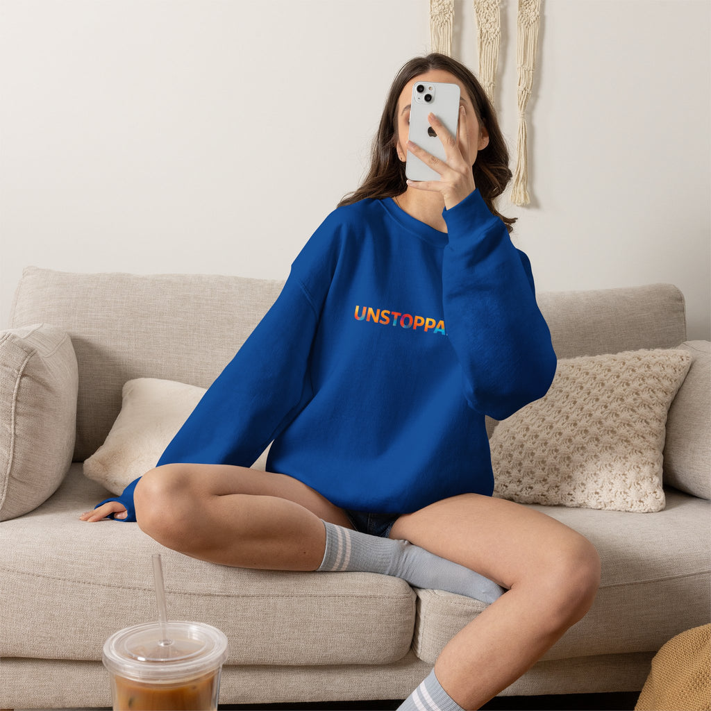 Unstoppable Crewneck Sweatshirt — Inspirational Rainbow Text Pullover