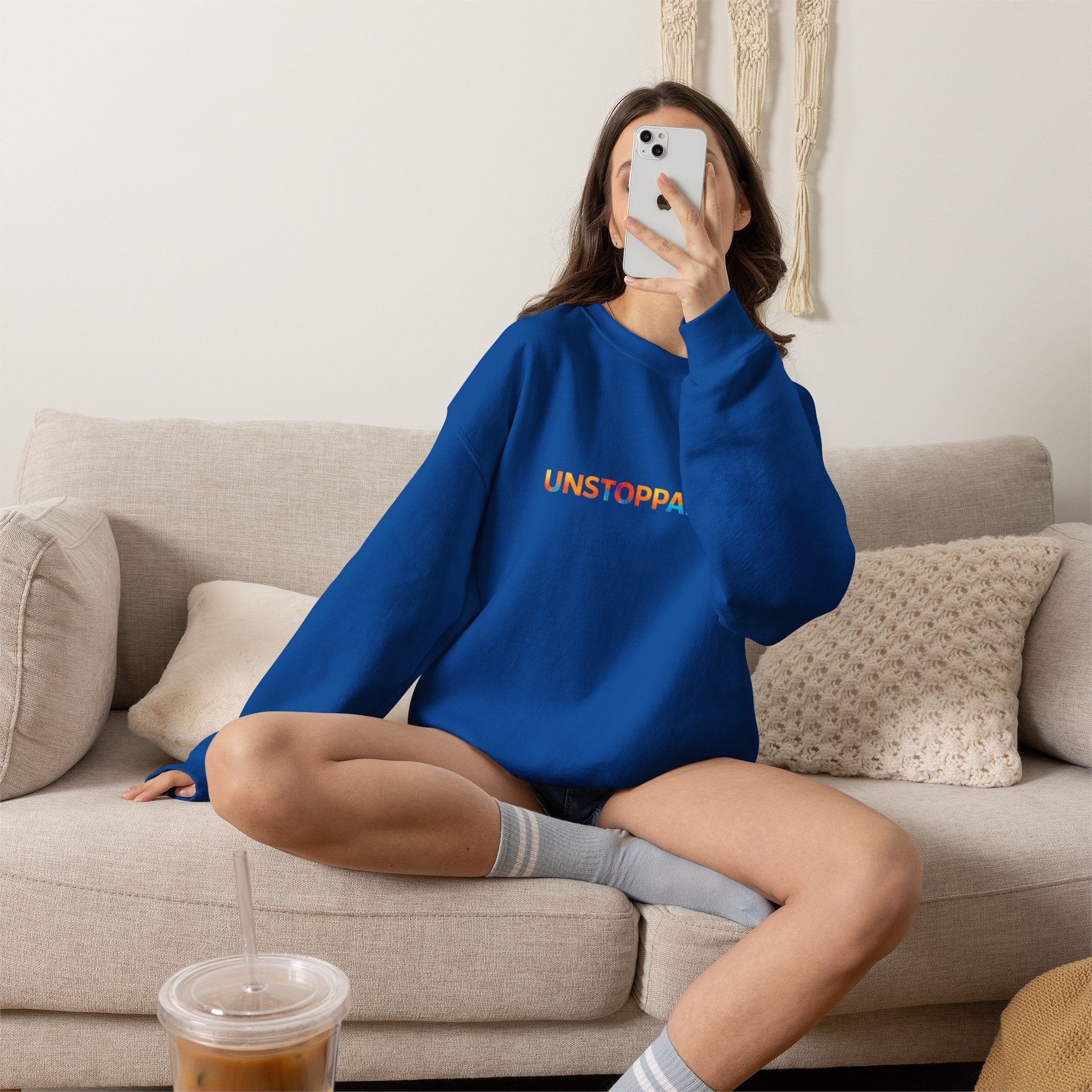 Unstoppable Crewneck Sweatshirt — Inspirational Rainbow Text Pullover