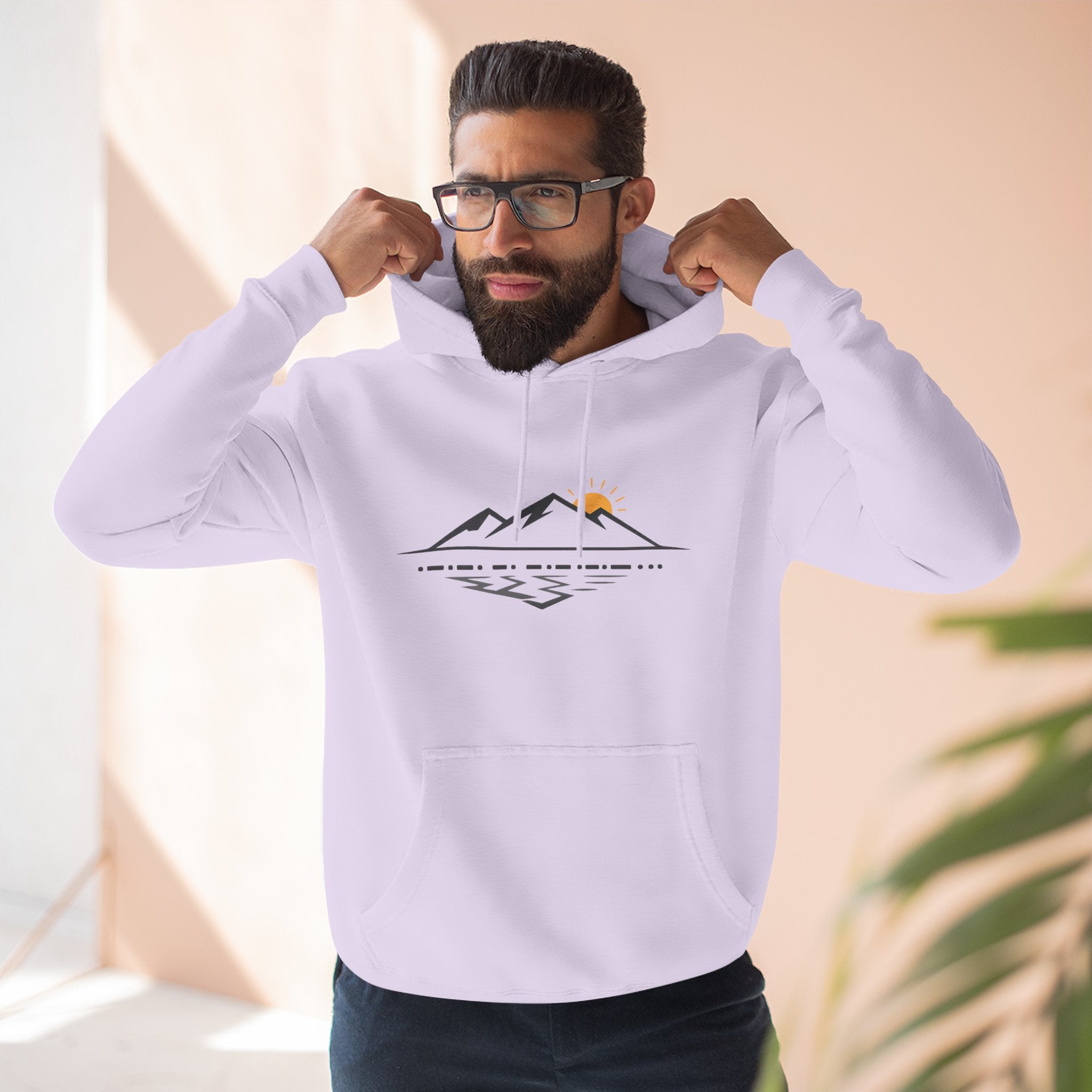 Mountain Sunrise Hoodie — Minimal Outdoor Graphic Pullover