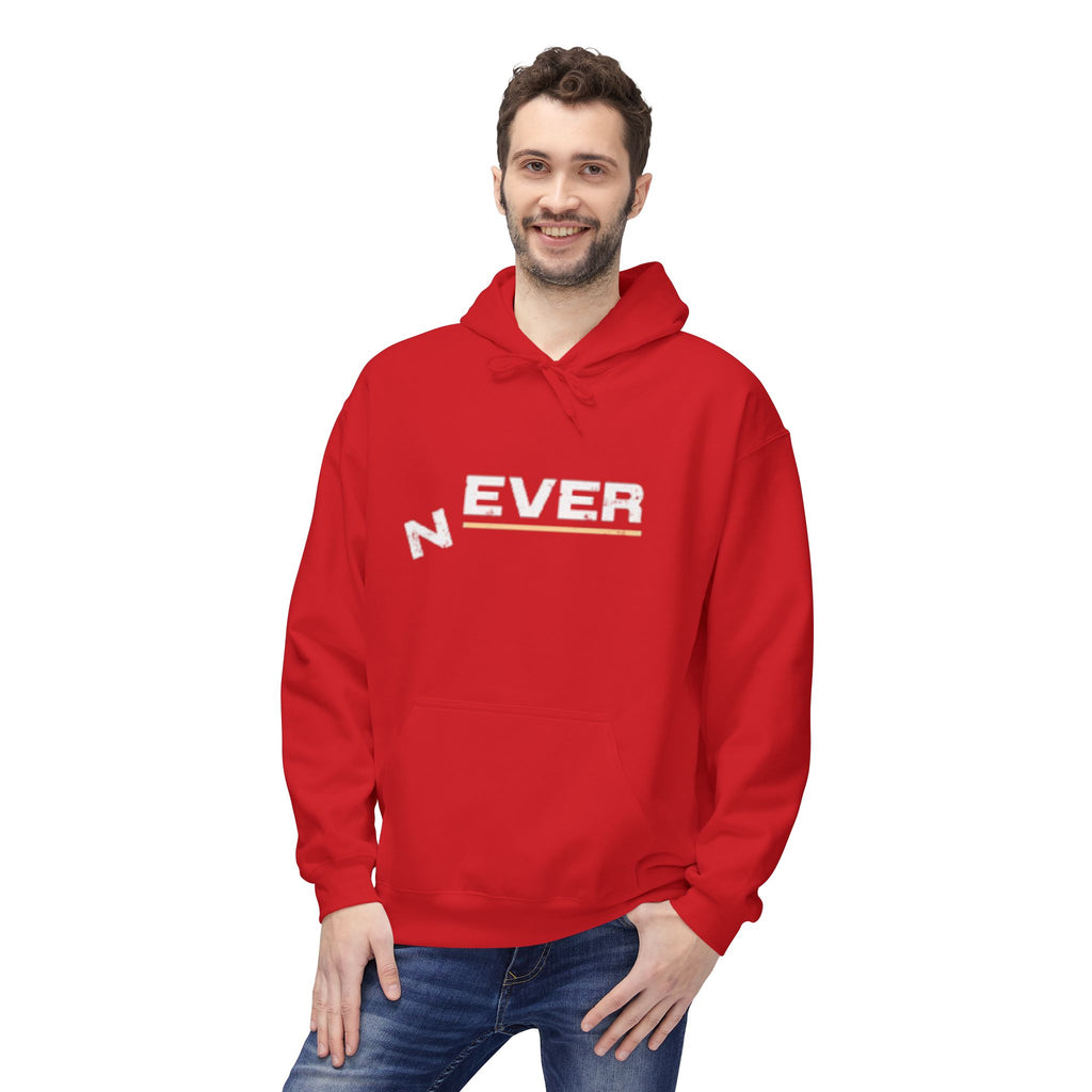 Never Typography Hoodie — Brown Casual Graphic Pullover