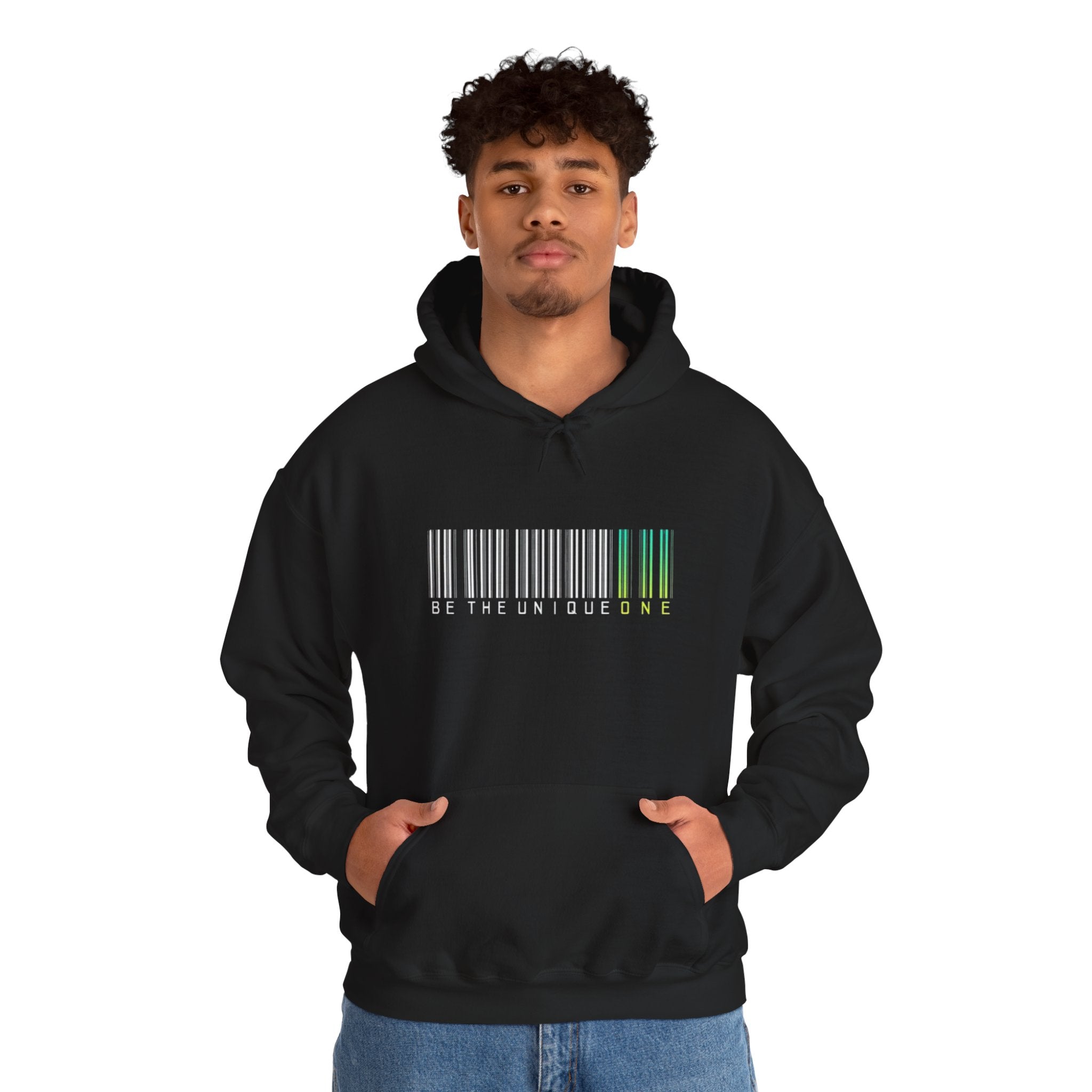 Unique One Barcode Hoodie — "Be the Unique One" Graphic Pullover