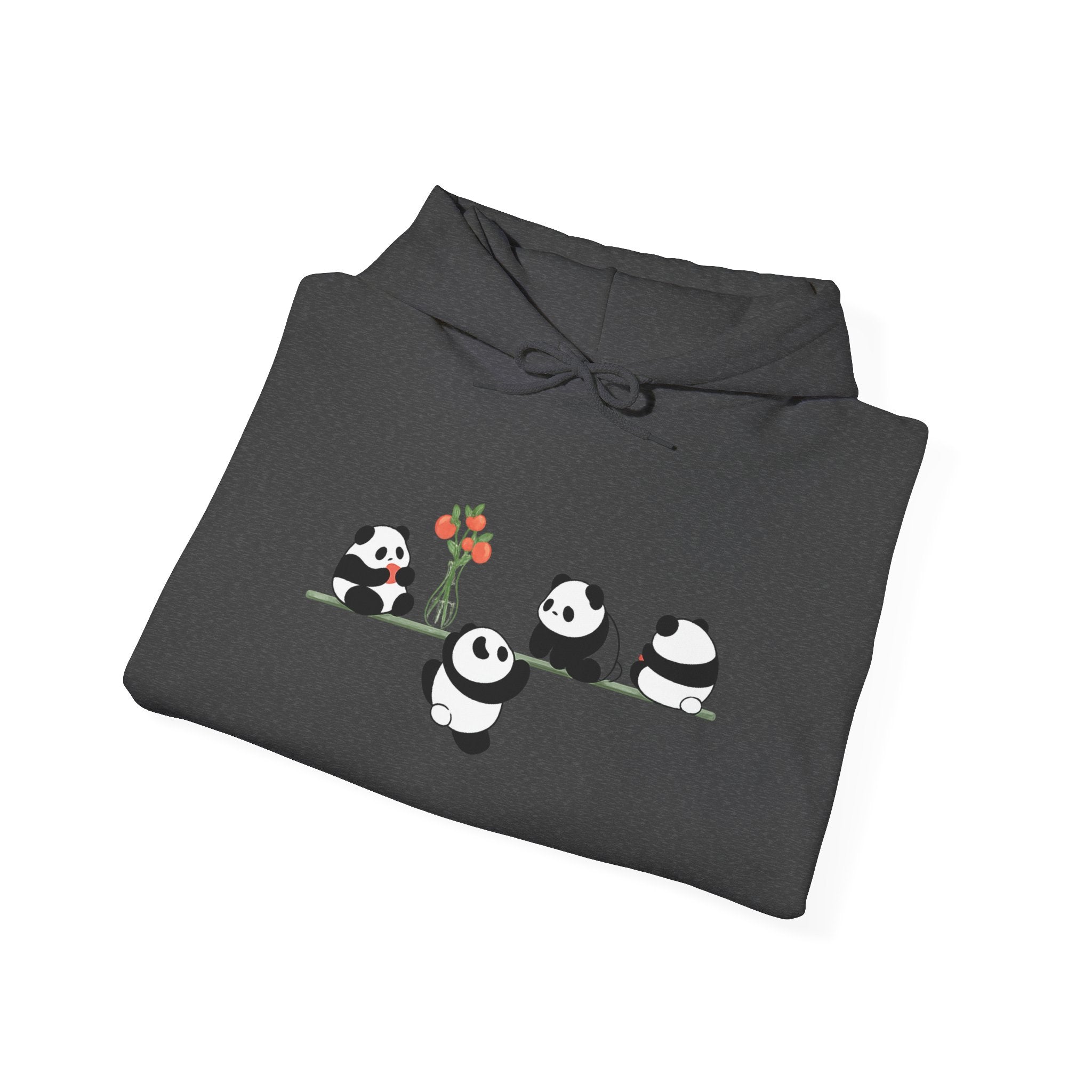 Pandas on a Line Hoodie — Cute Cartoon Pandas Holding Flower Pullover