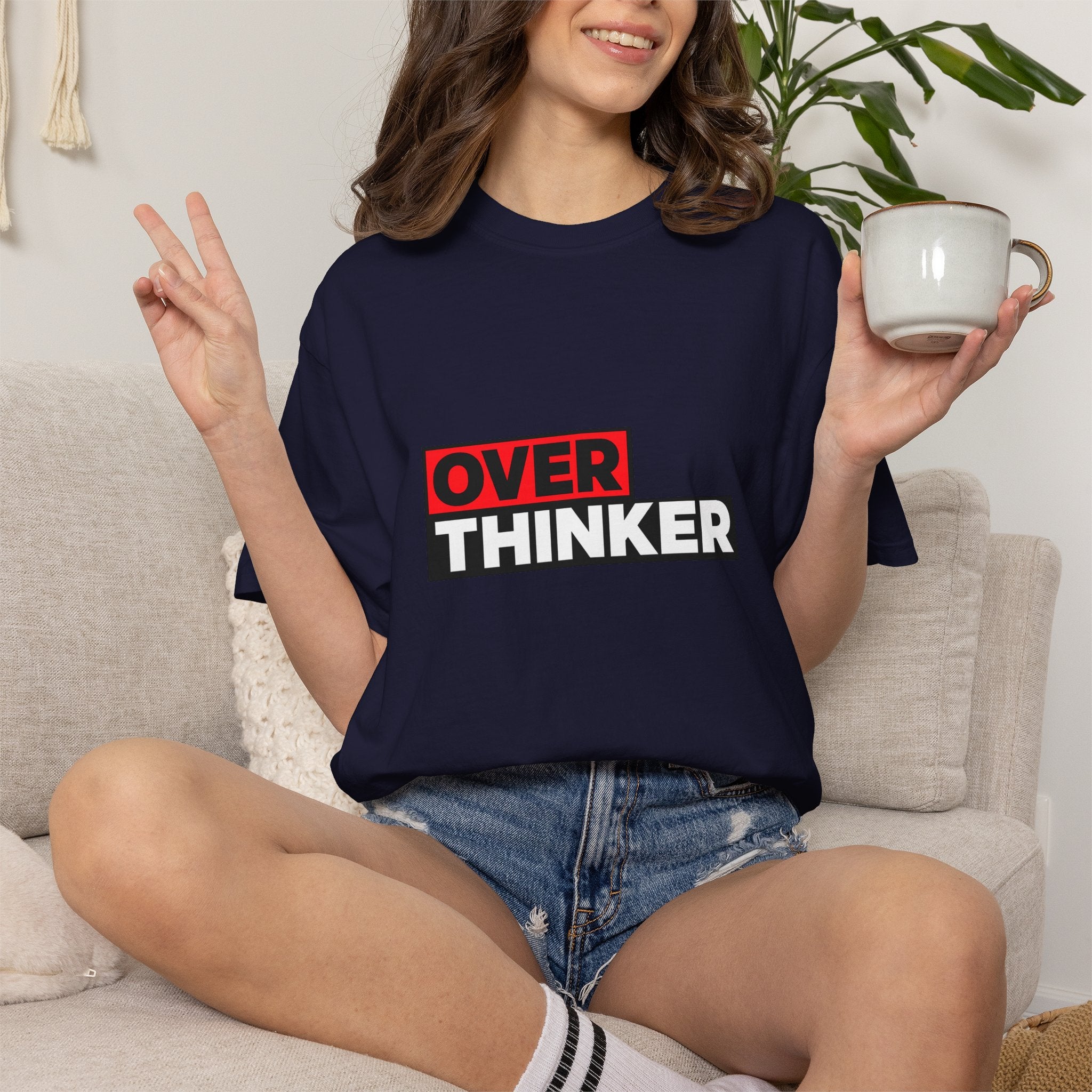 Overthinker Graphic T-Shirt — Bold Red & Black Text Tee