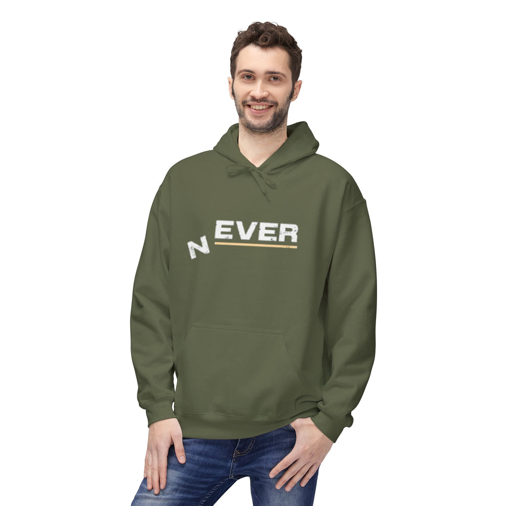 Never Typography Hoodie — Brown Casual Graphic Pullover