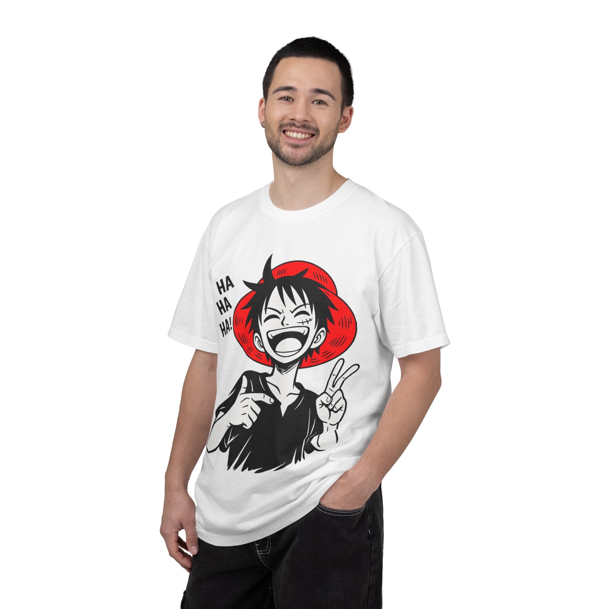 Anime Luffy Laughing Graphic T-shirt - Monkey D. Luffy Peace Sign Tee