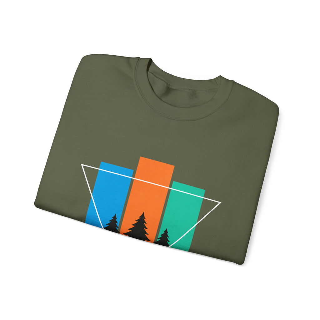 Retro Forest Crewneck Sweatshirt — Colorblock Trees Graphic