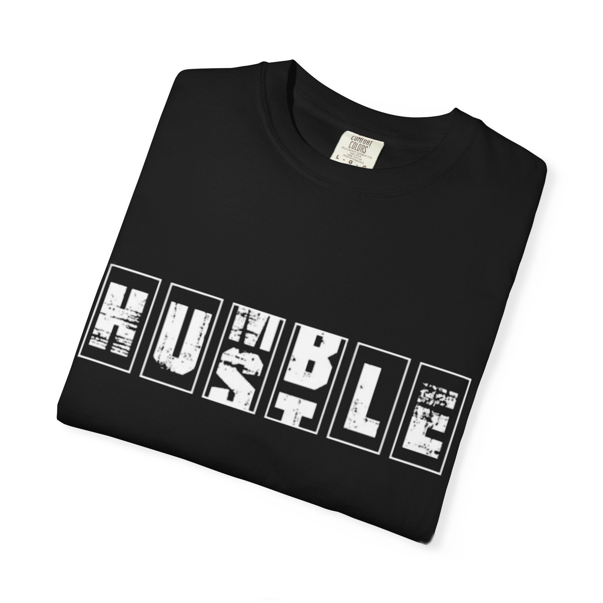 Hustle Block Letter T-Shirt — Vintage Graphic Tee with 'HUSTLE' Design