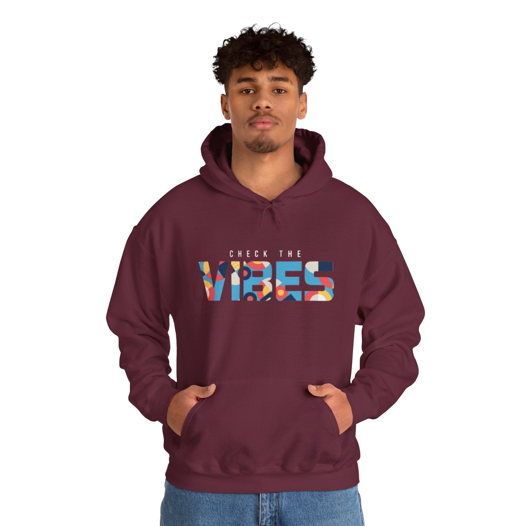 Check The Vibes Hoodie – Colorful Retro Graphic Pullover