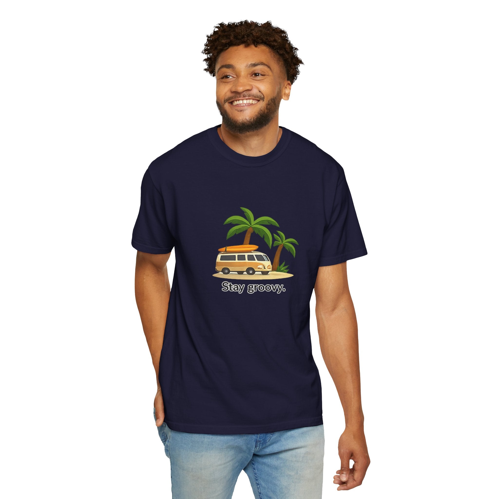 Vintage Surf Van T-Shirt – "Stay Groovy" Retro Beach Tee