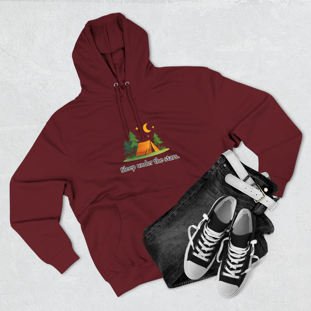 Camping Hoodie — "Sleep Under the Stars" Tent & Moon Graphic