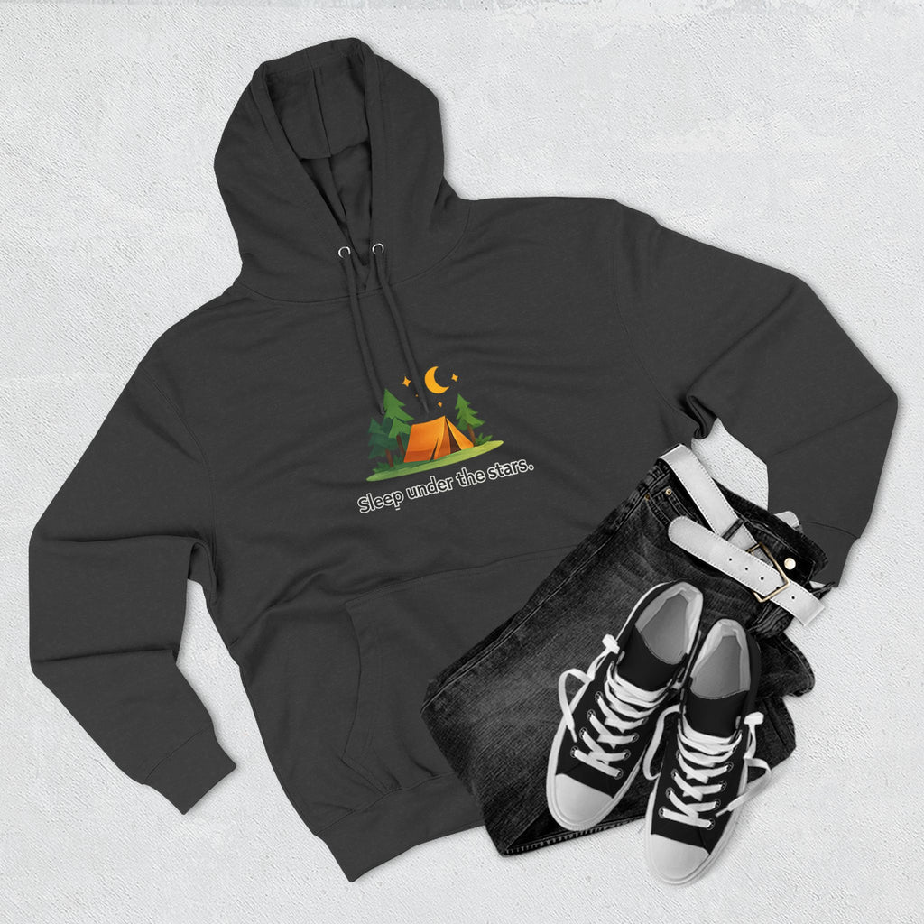 Camping Hoodie — "Sleep Under the Stars" Tent & Moon Graphic