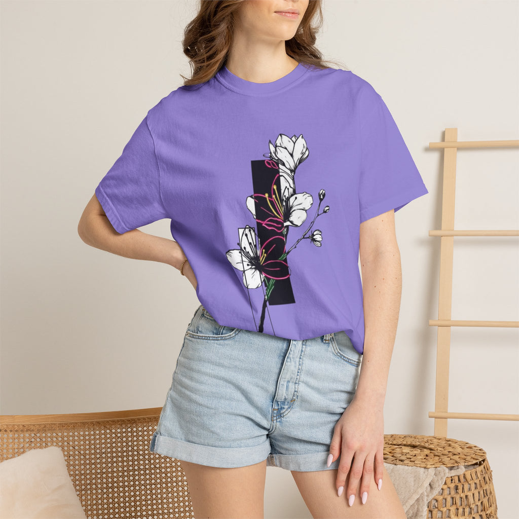Floral Minimalist T-Shirt — Black Bar Magnolia Graphic