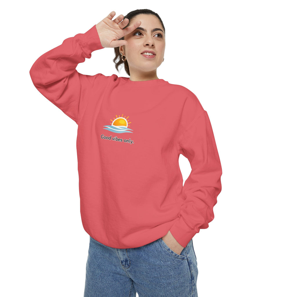 Good Vibes Only Sweatshirt — Sunrise Graphic Cozy Pullover