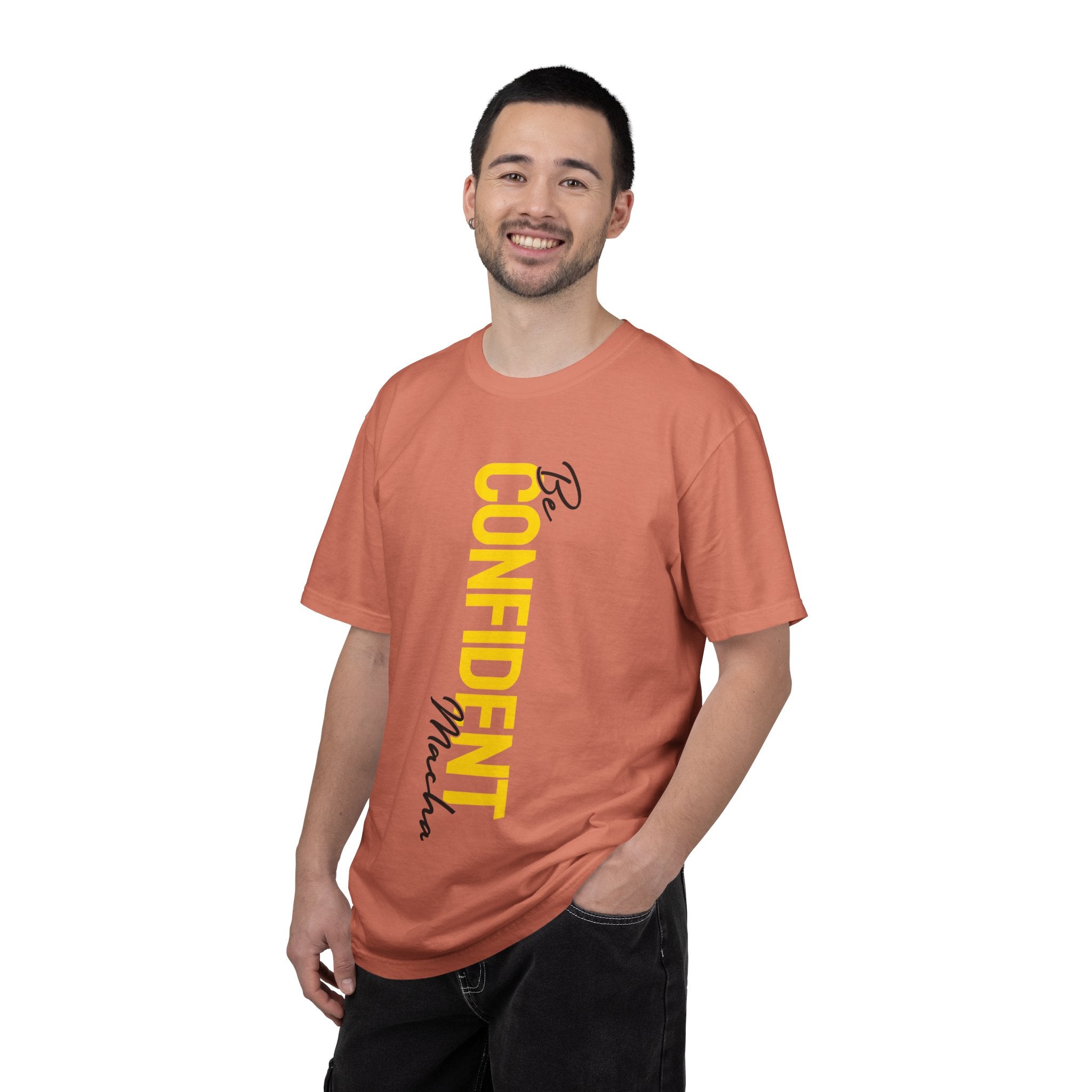Be Confident Vertical Text T-Shirt — Motivational Graphic Tee