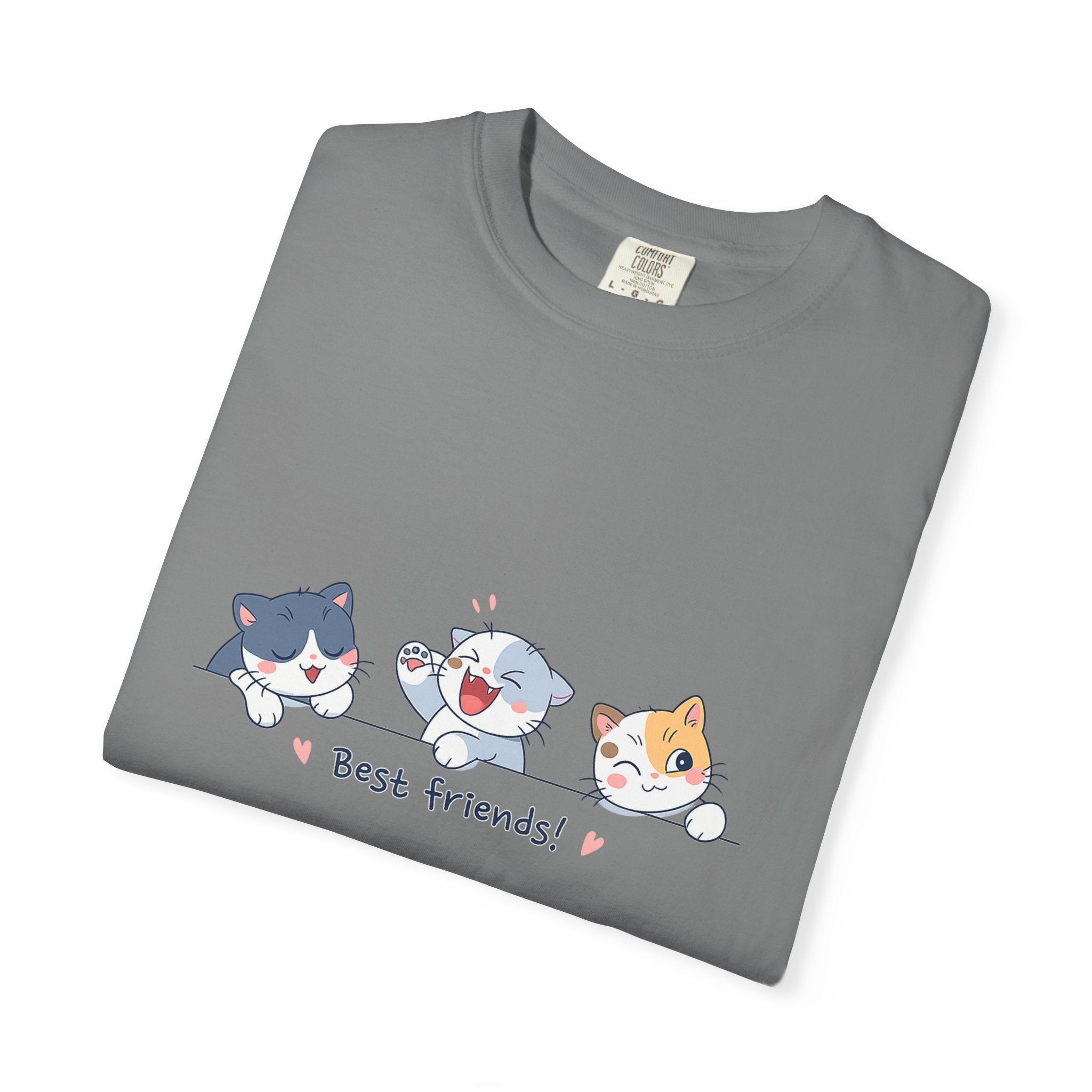Cute ‘Best Friends!’ Cat T-Shirt — Cartoon Kitten Trio Graphic Tee