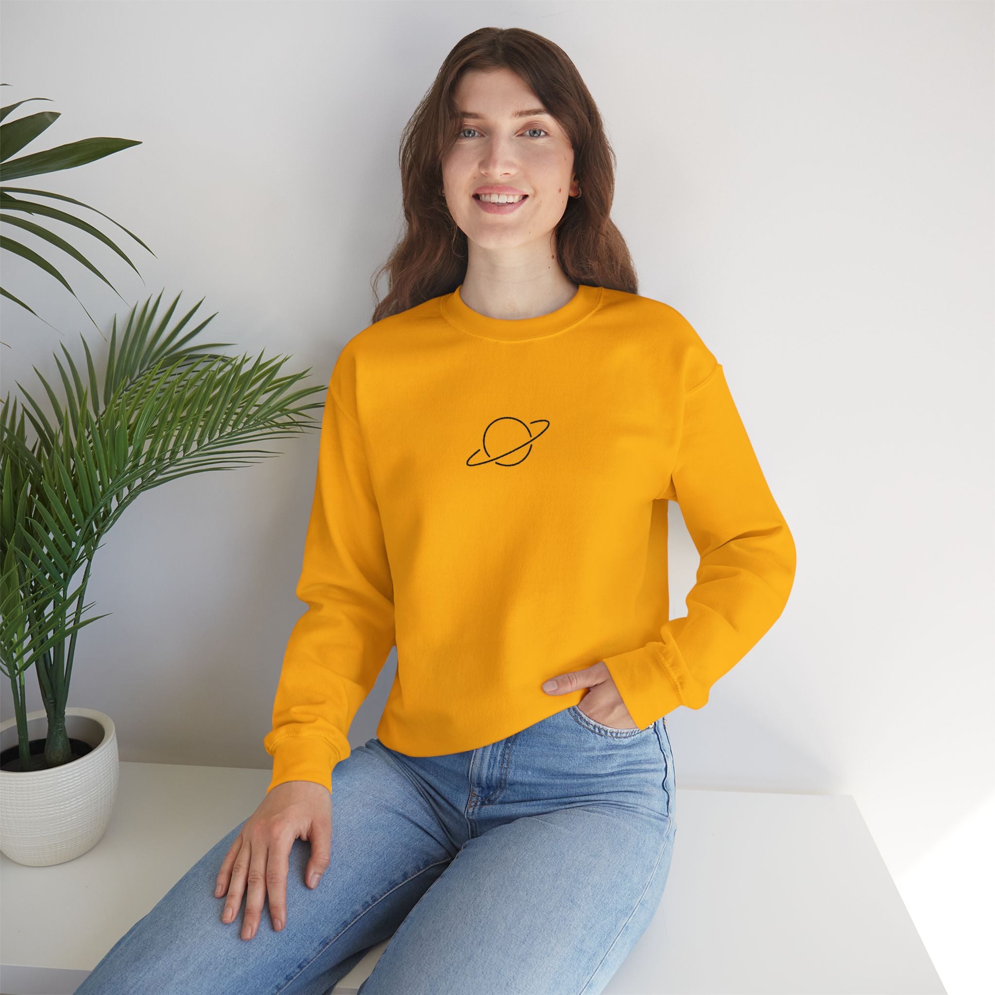Minimal Planet Crewneck Sweatshirt Embroidered