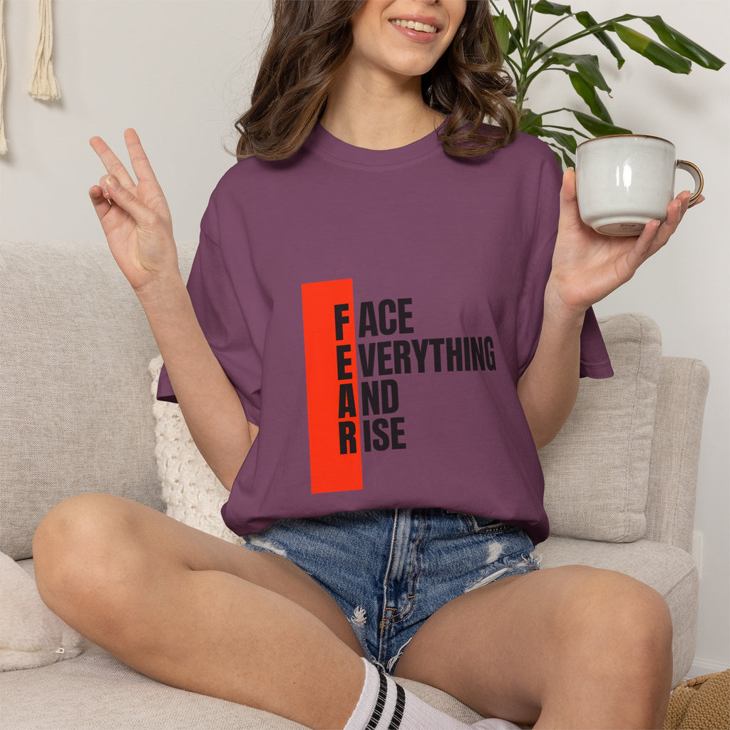 Motivational T-Shirt — "FEAR: Face Everything And Rise" Bold Red Accent