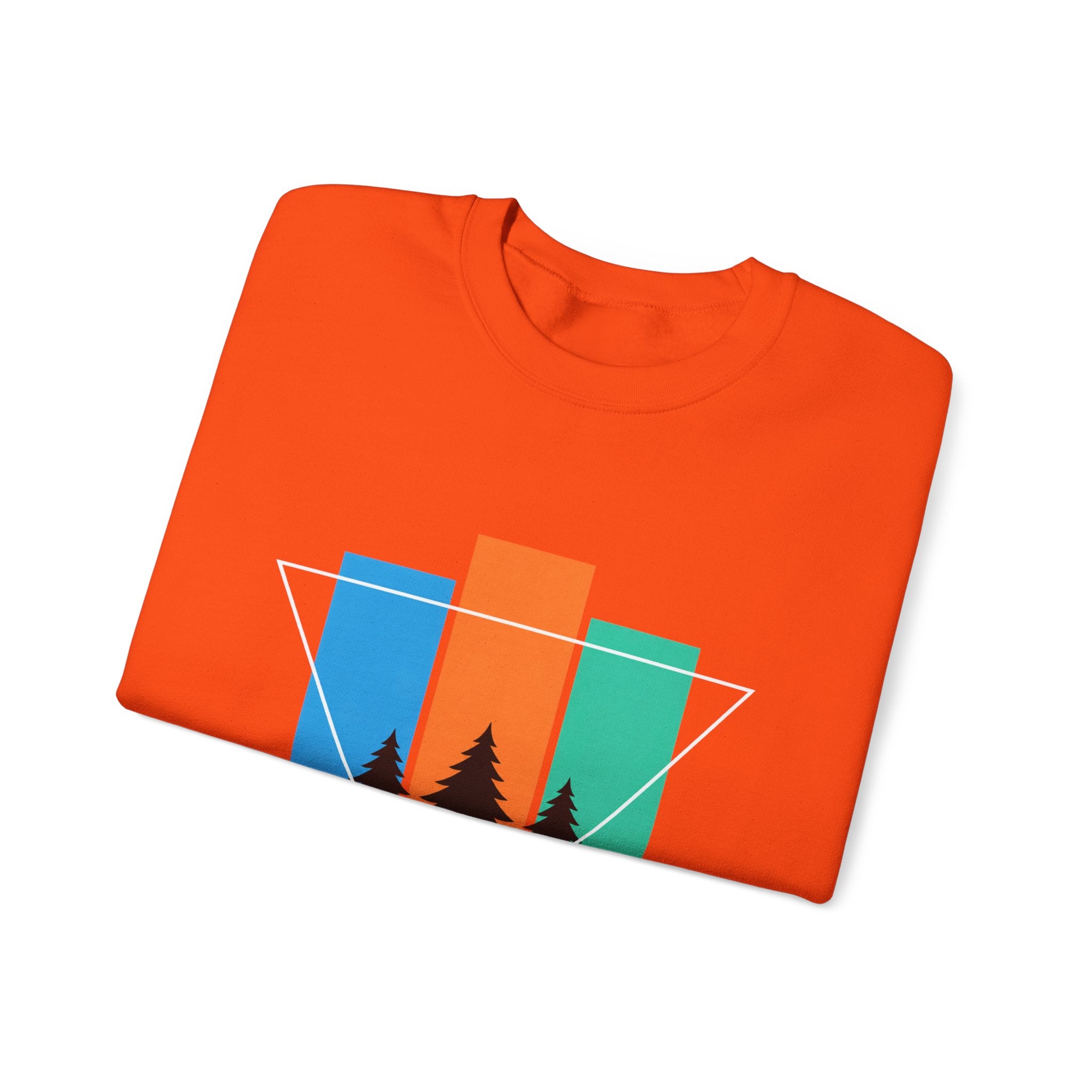 Retro Forest Crewneck Sweatshirt — Colorblock Trees Graphic