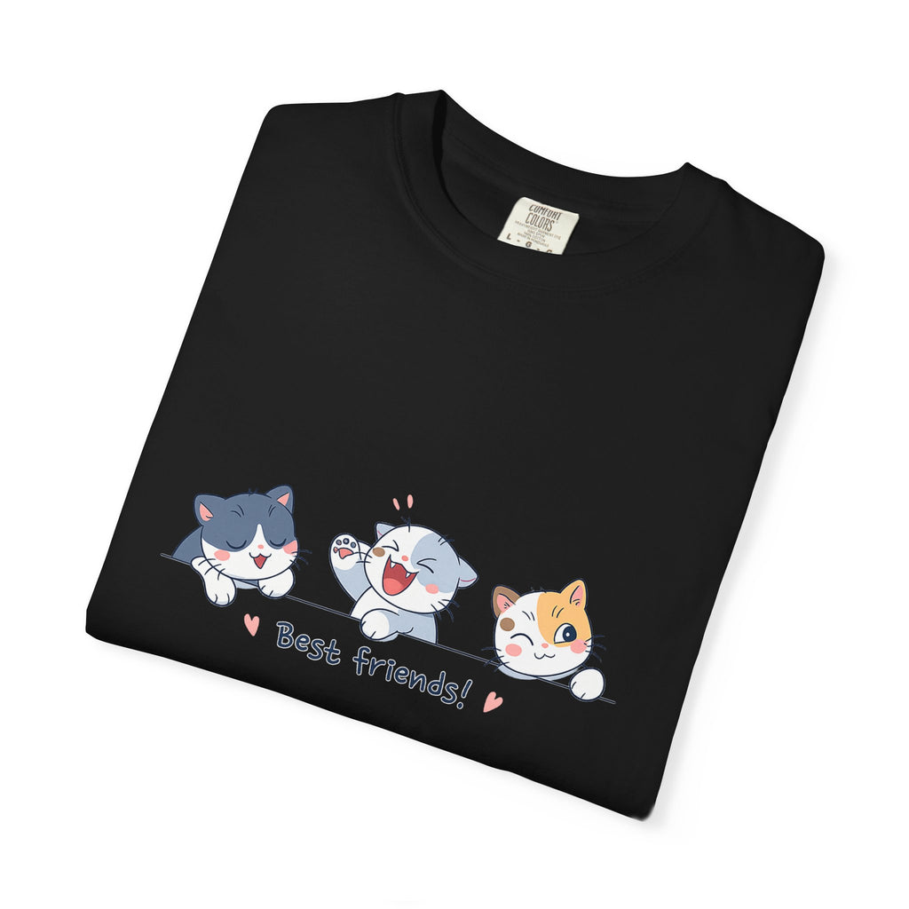 Cute ‘Best Friends!’ Cat T-Shirt — Cartoon Kitten Trio Graphic Tee