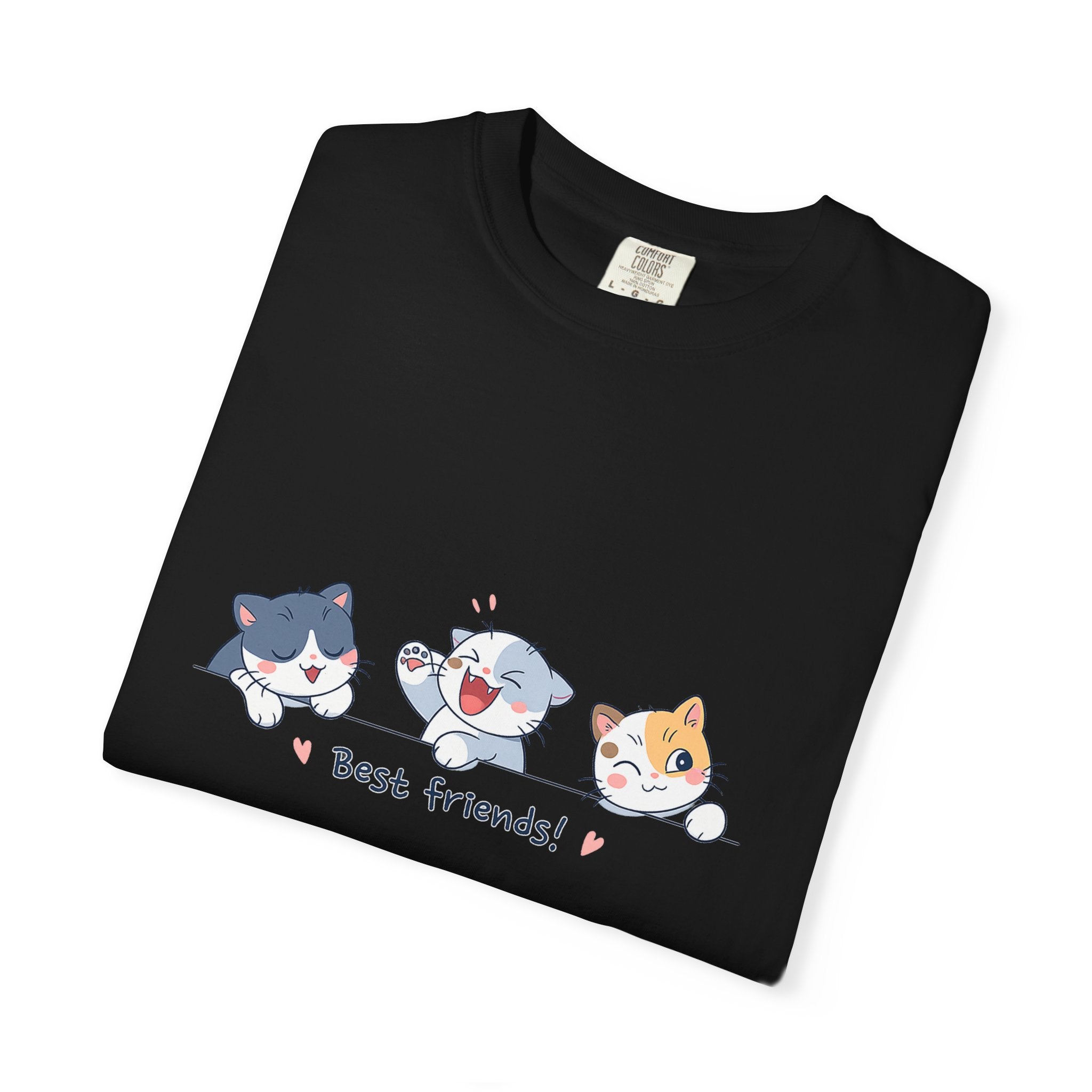 Cute ‘Best Friends!’ Cat T-Shirt — Cartoon Kitten Trio Graphic Tee