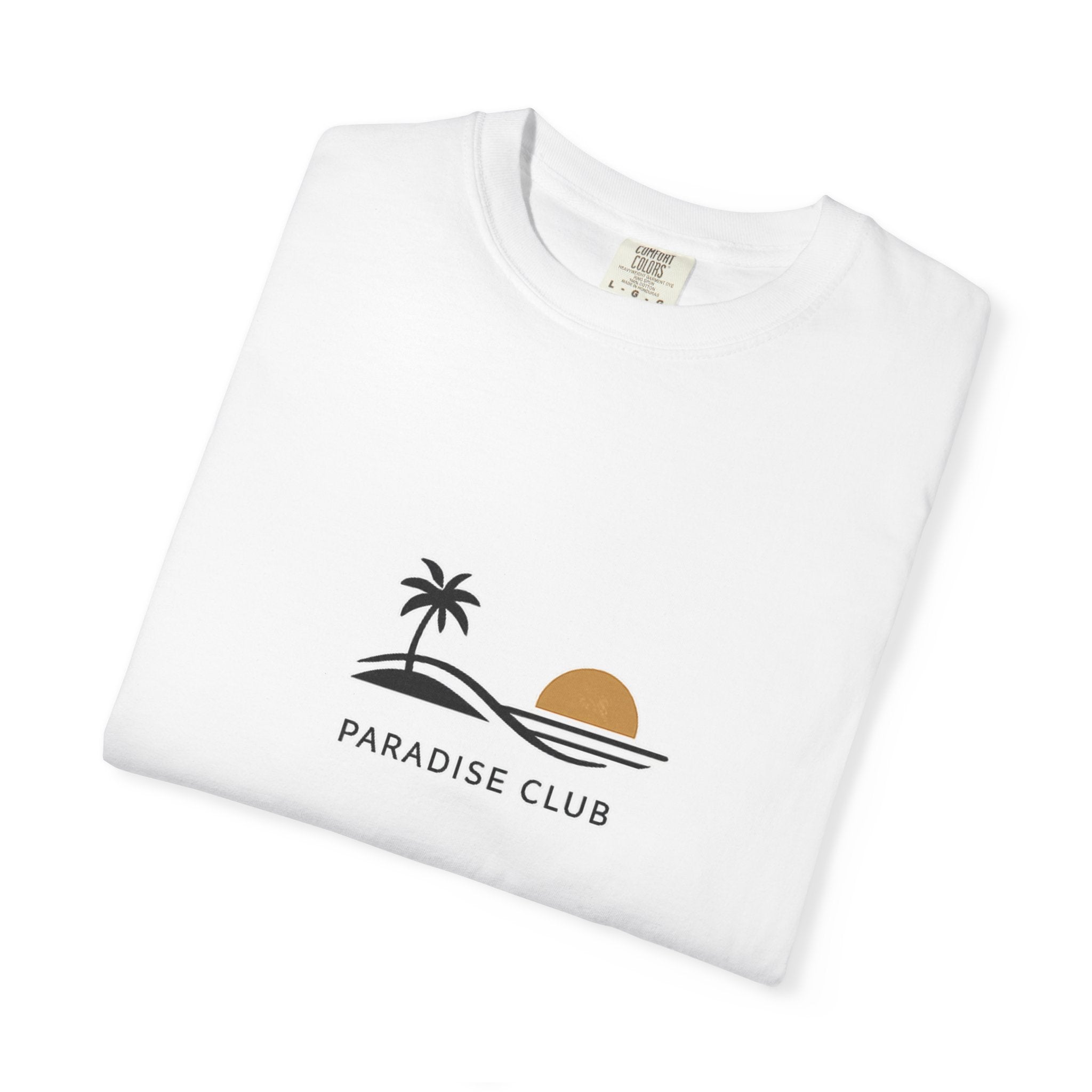 Paradise Club Tee — Minimal Sunset Palm Graphic T-Shirt