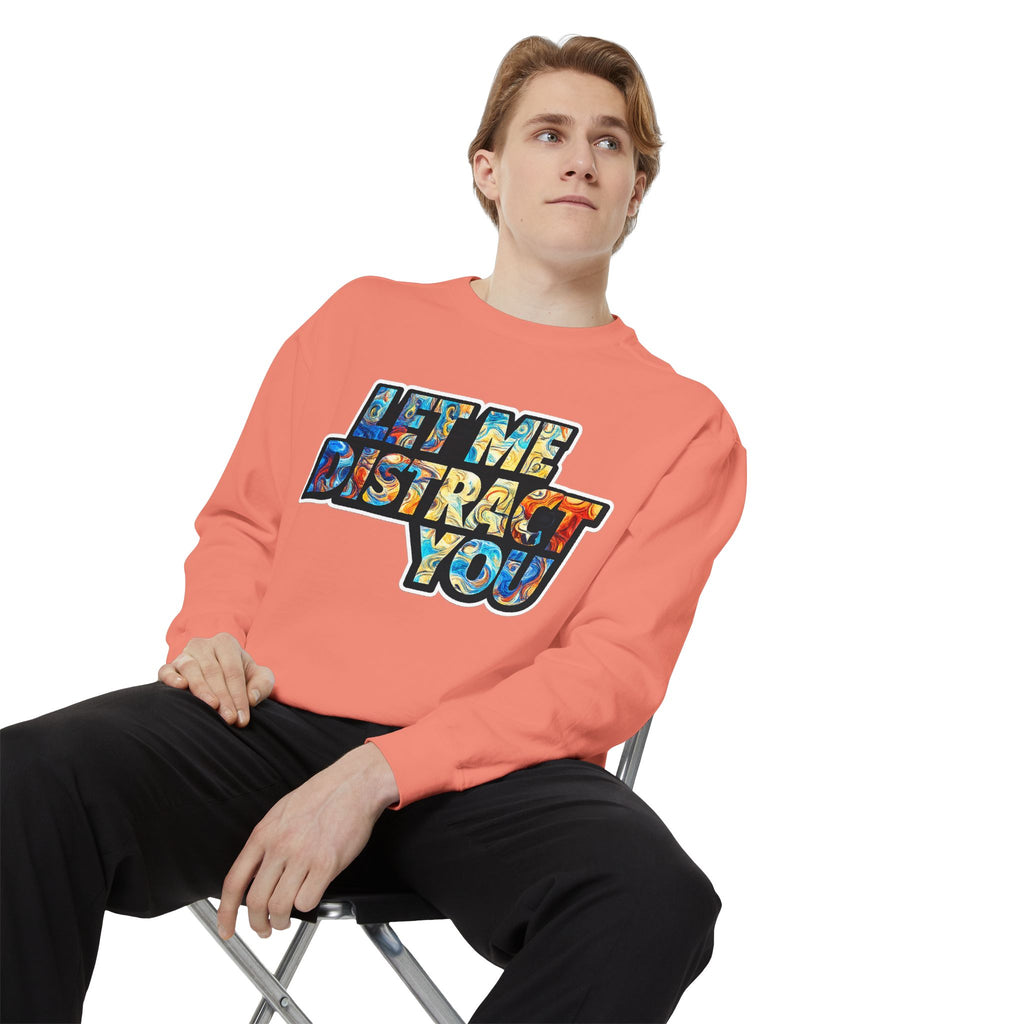 Let Me Distract You Sweatshirt — Colorful Retro Graphic Crewneck