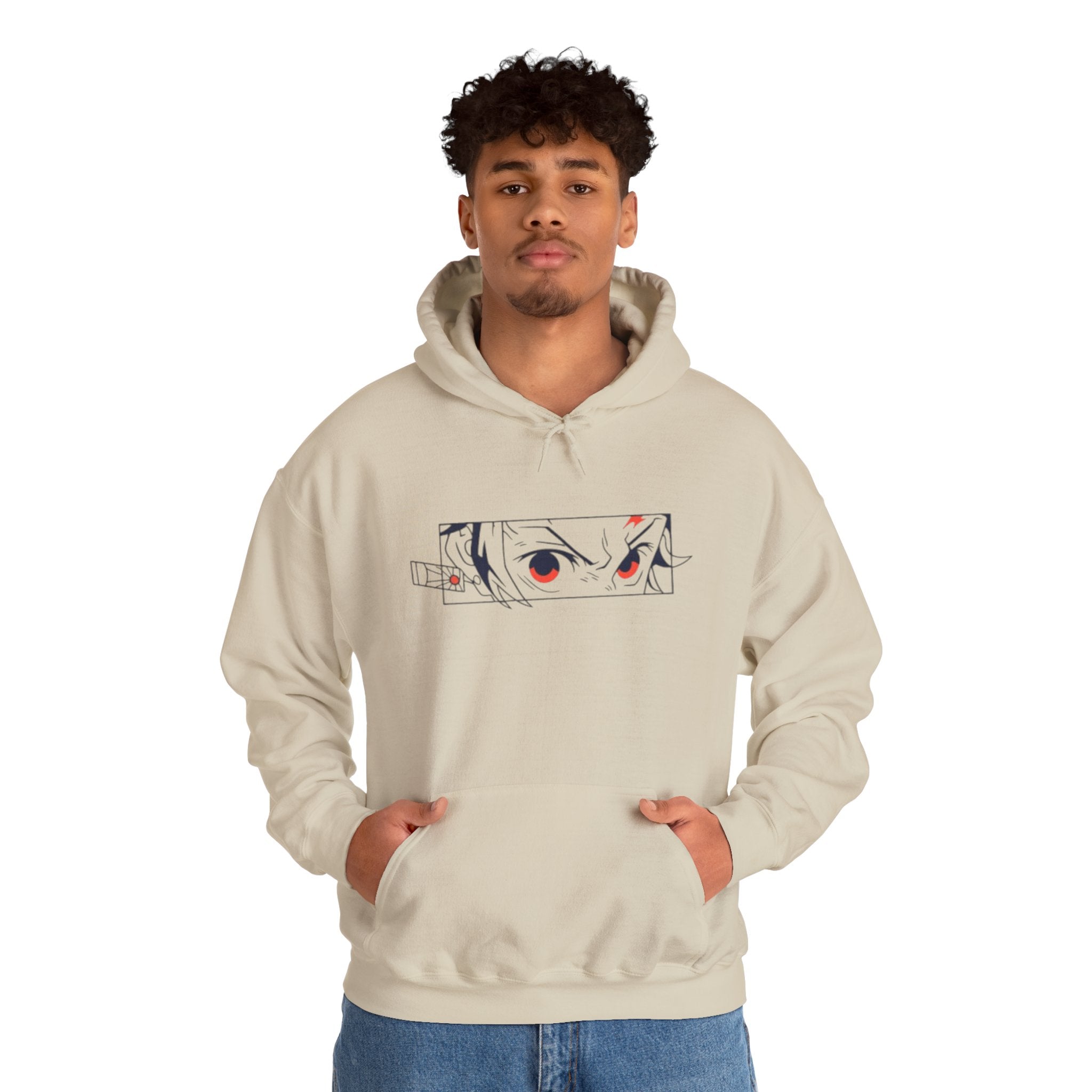 Anime Eyes Hoodie — Minimal Red & Black Manga Gaze Sweatshirt