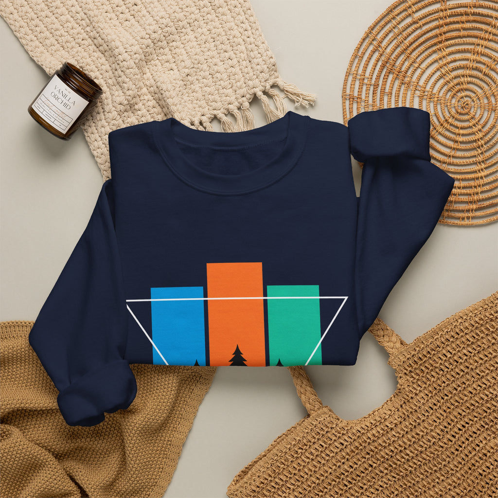 Retro Forest Crewneck Sweatshirt — Colorblock Trees Graphic