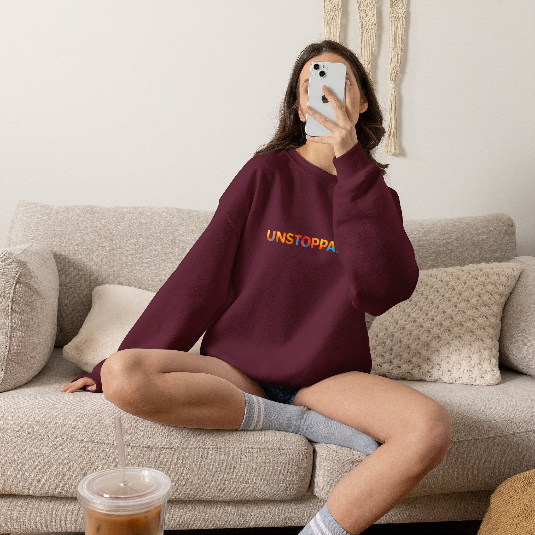 Unstoppable Crewneck Sweatshirt — Inspirational Rainbow Text Pullover