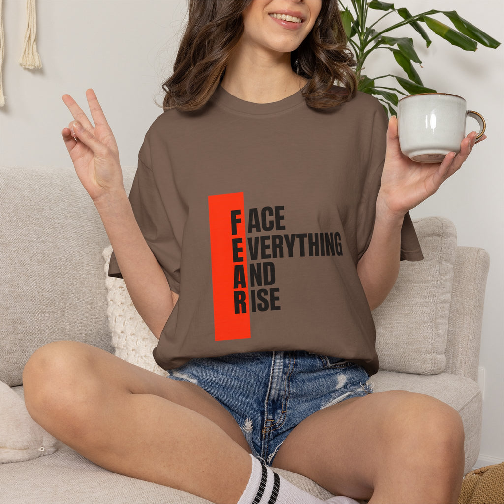 Motivational T-Shirt — "FEAR: Face Everything And Rise" Bold Red Accent