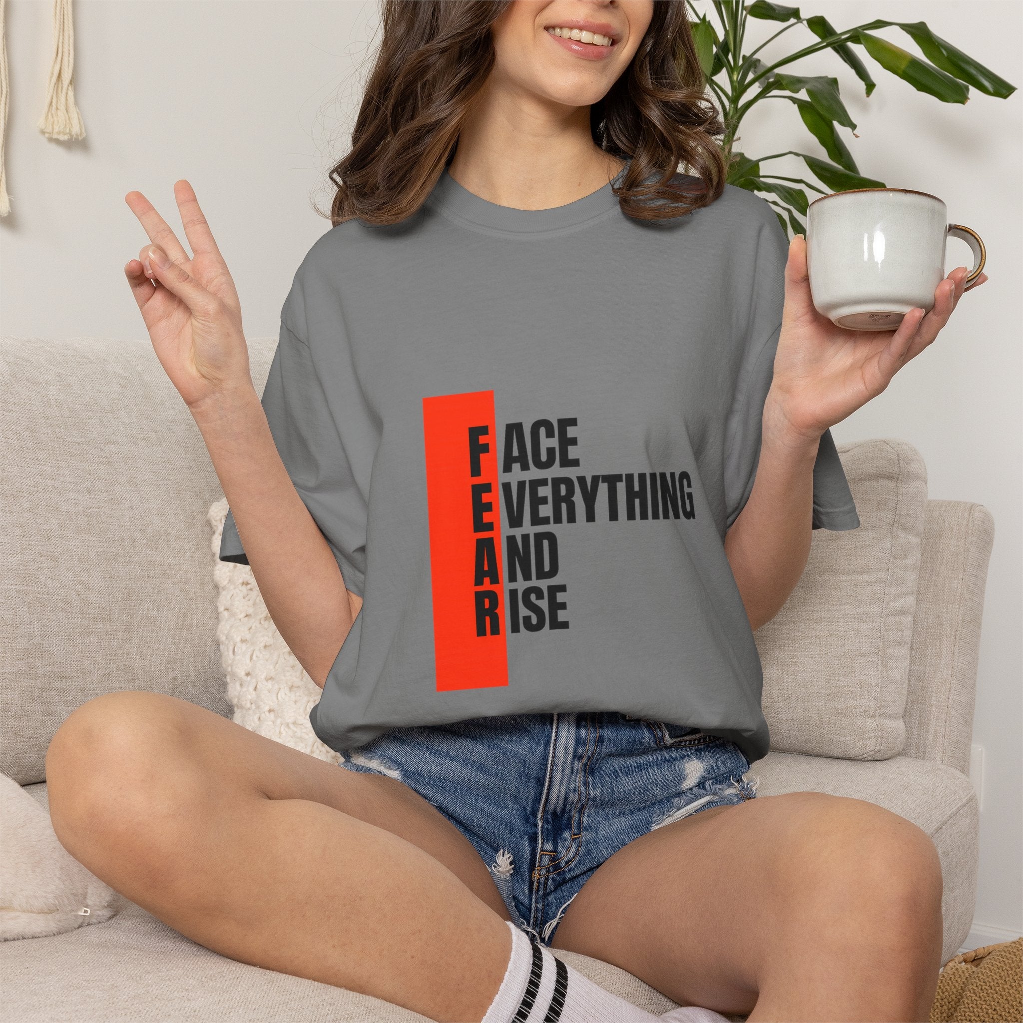 Motivational T-Shirt — "FEAR: Face Everything And Rise" Bold Red Accent